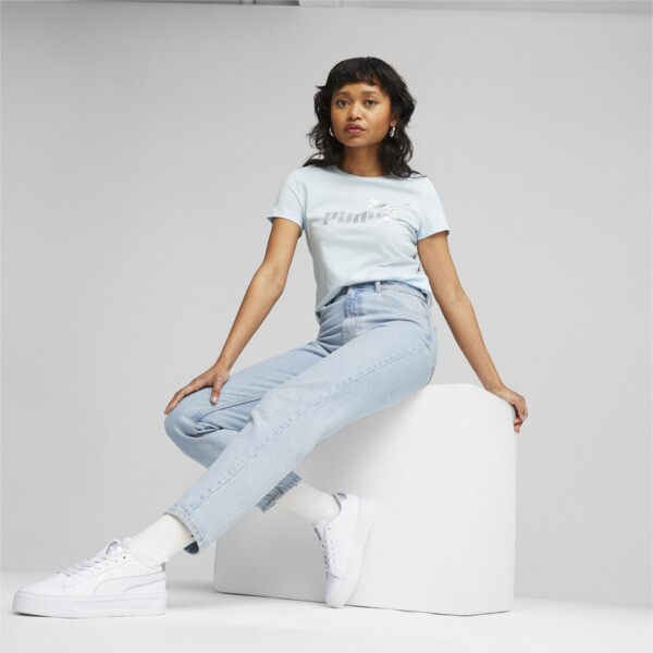 Essentials+ Metallic Logo Women's Tee, Icy Blue, large-ZAF