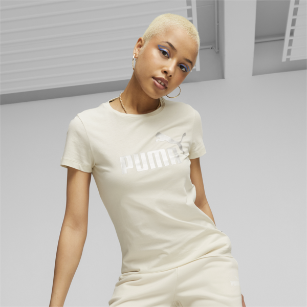 Essentials+ Metallic Logo Women's Tee, Alpine Snow, large-ZAF