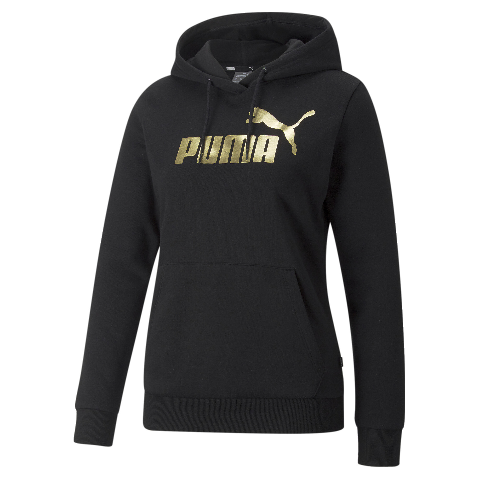 Women's Puma Essentials+ Metallic Logo Hoodie, Black, Size XS, Clothing