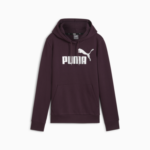 Essentials+ Metallic Logo Hoodie Women, Midnight Plum, large-MEX