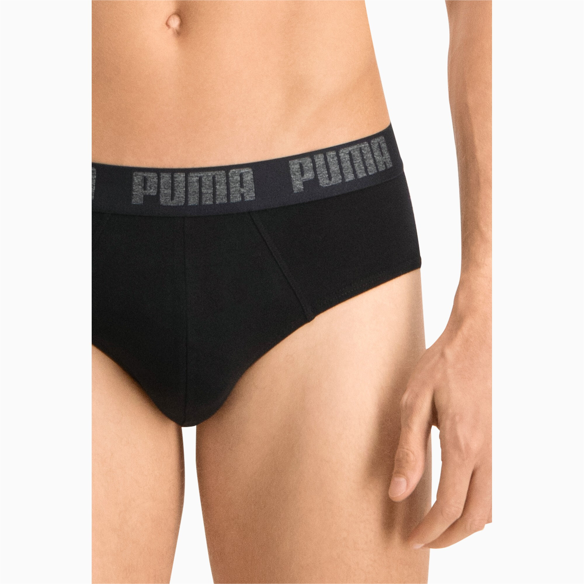 Men's PUMA Basic Briefs 2 Pack In Black, Size Medium