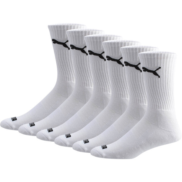 PUMA Crew Socks 6 Pack, Men's, White/Black
