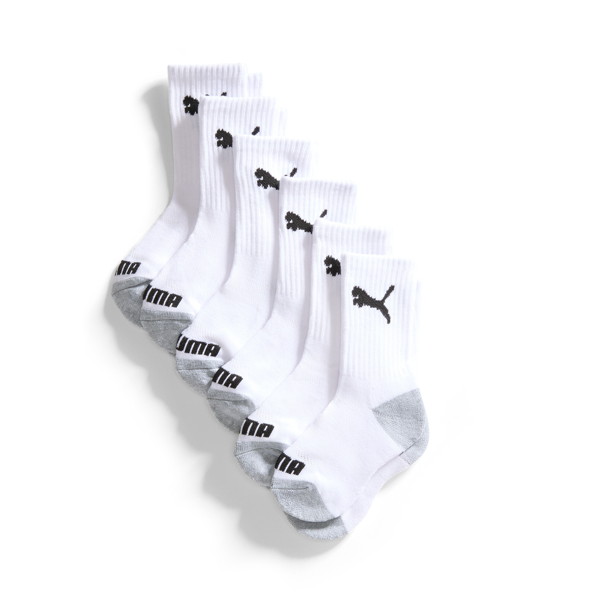 PUMA Big Kids' Crew Socks (3 Pairs) in White, Size 9-11