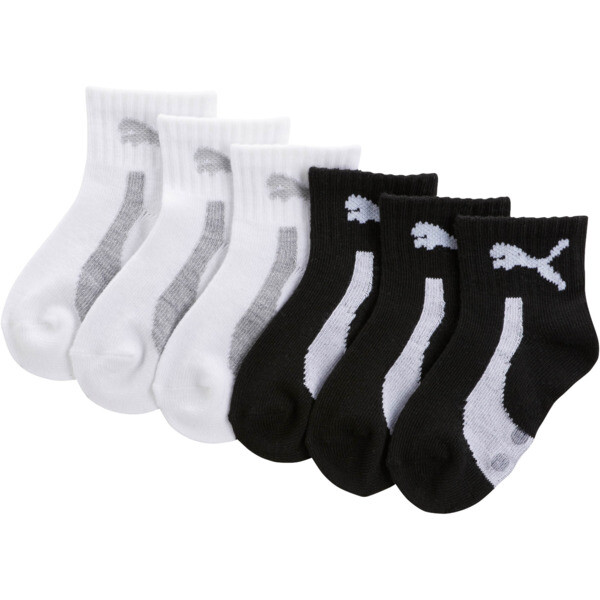 Puma Infant Unisex Quarter Crew Socks 6 Pack In White / Black