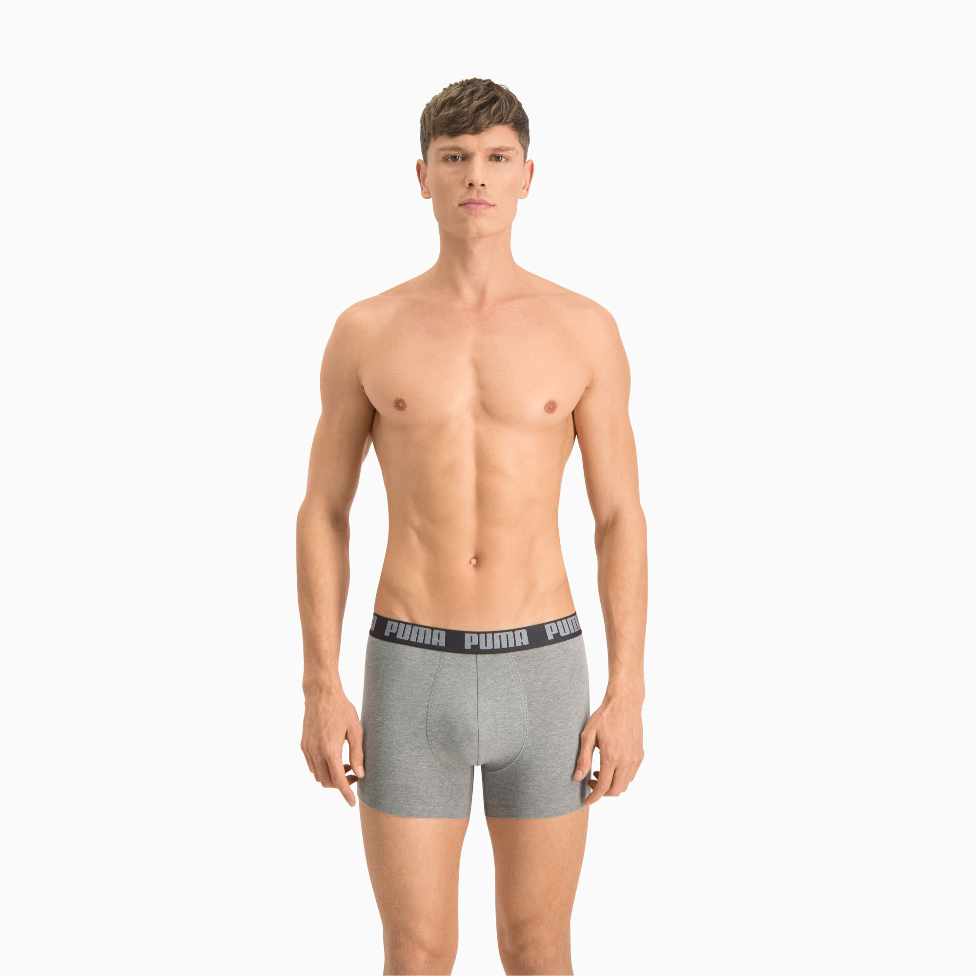 Men's PUMA Basic Boxers 2 Pack In Gray, Size Medium