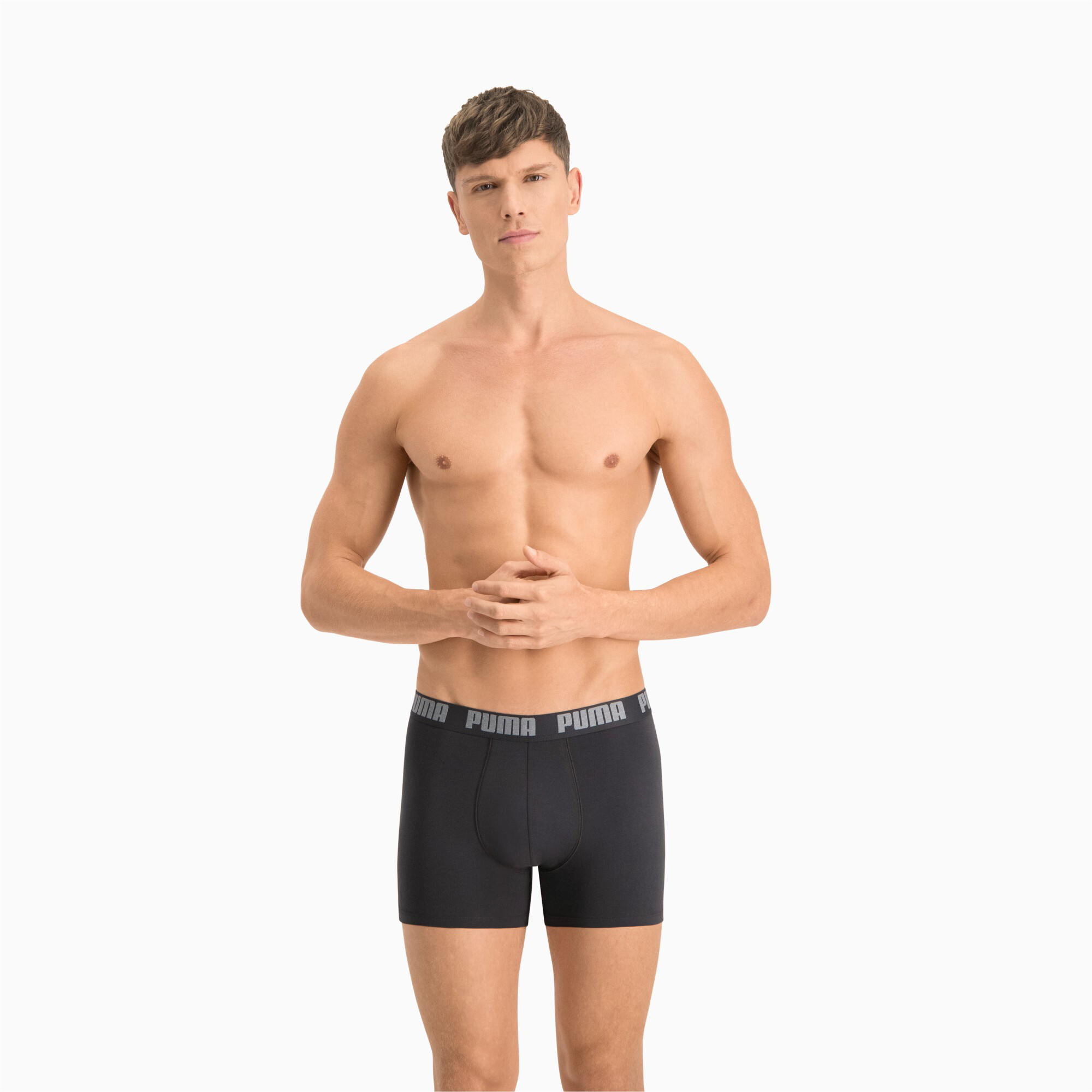 Men's PUMA Basic Boxers 2 Pack In Gray, Size Large
