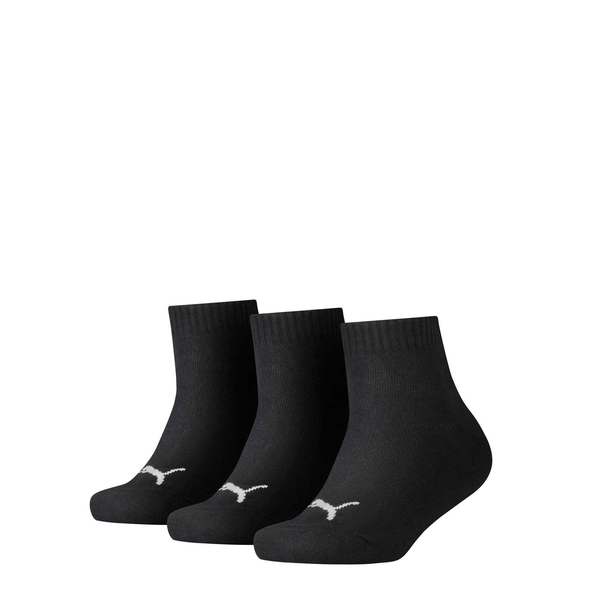 Kids' PUMA Quarter Socks 3 Pack In Black, Size 35-38