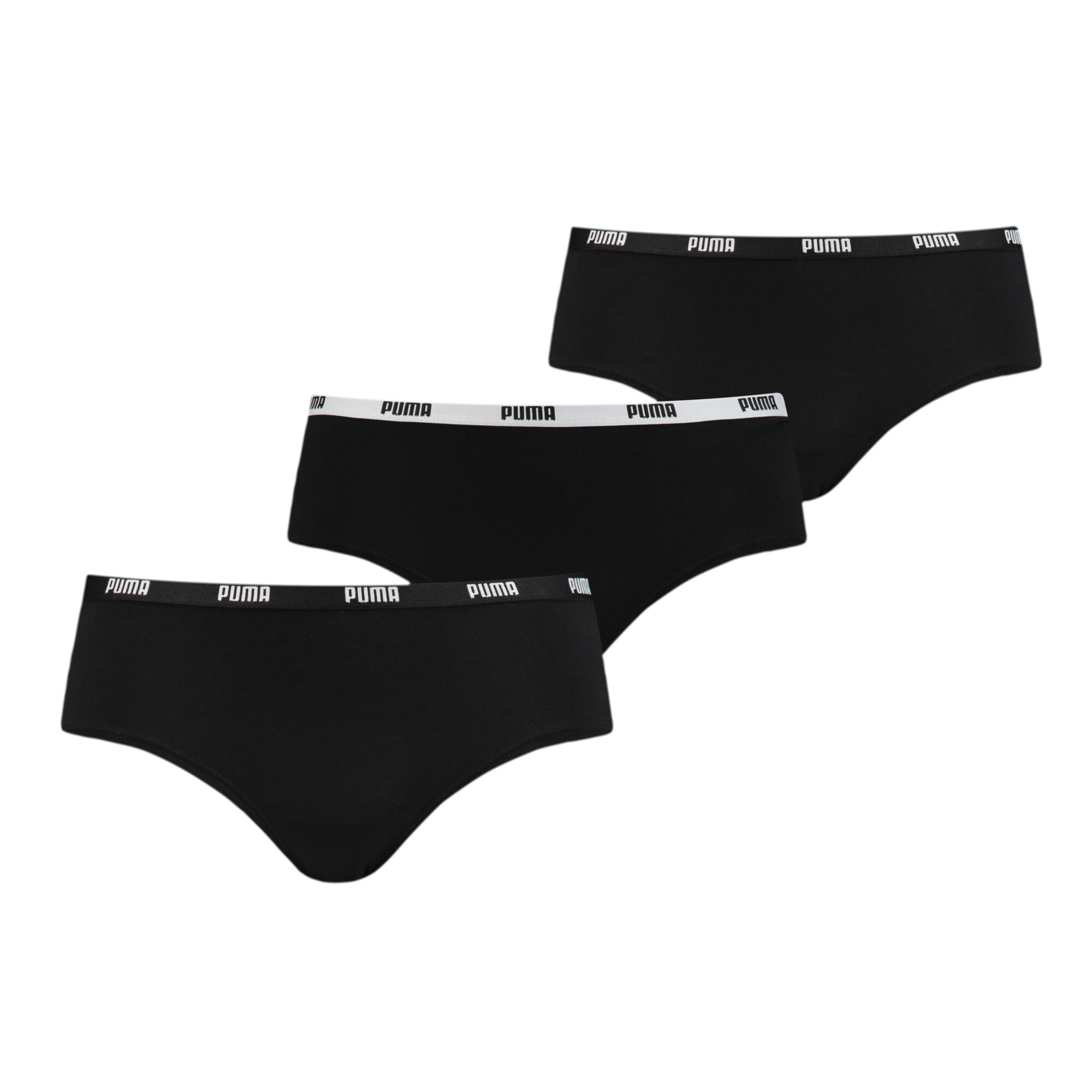 Women's PUMA Hipster Underwear 3 Pack In Black, Size Medium
