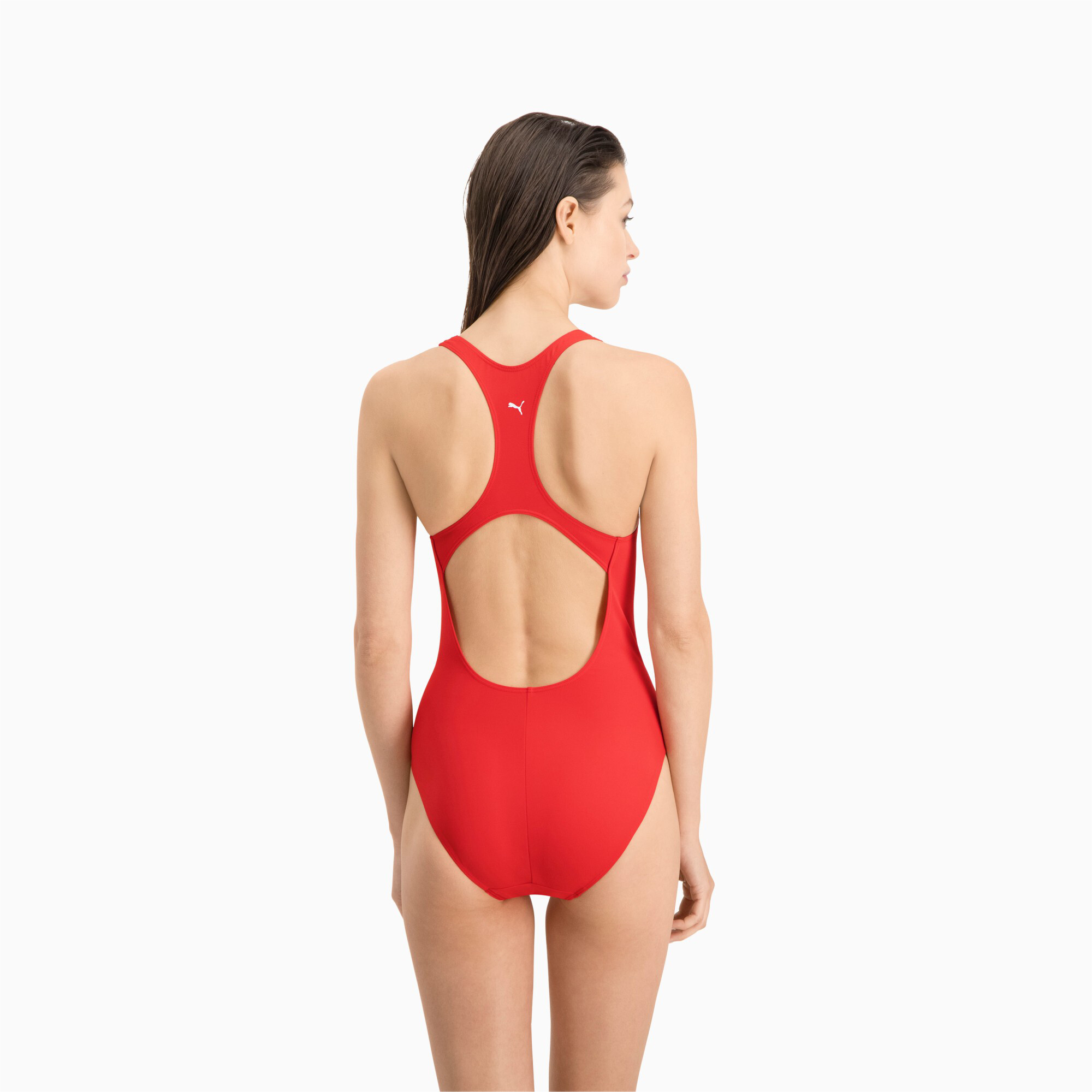 Women's PUMA Swim Racerback Swimsuit In Red, Size XL