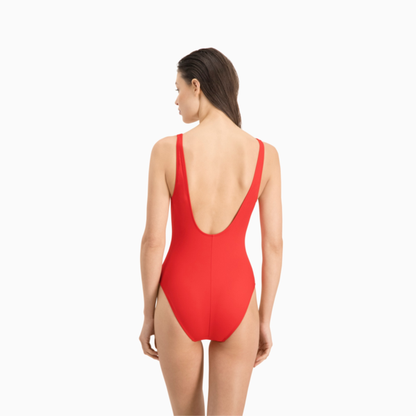 PUMA Swim Women's 1 Piece Swimsuit, red, large-ZAF