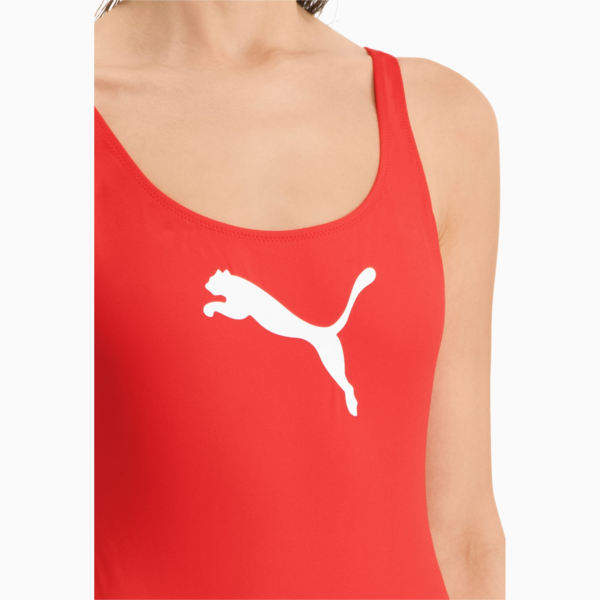 PUMA Swim Women's 1 Piece Swimsuit, red, large-ZAF