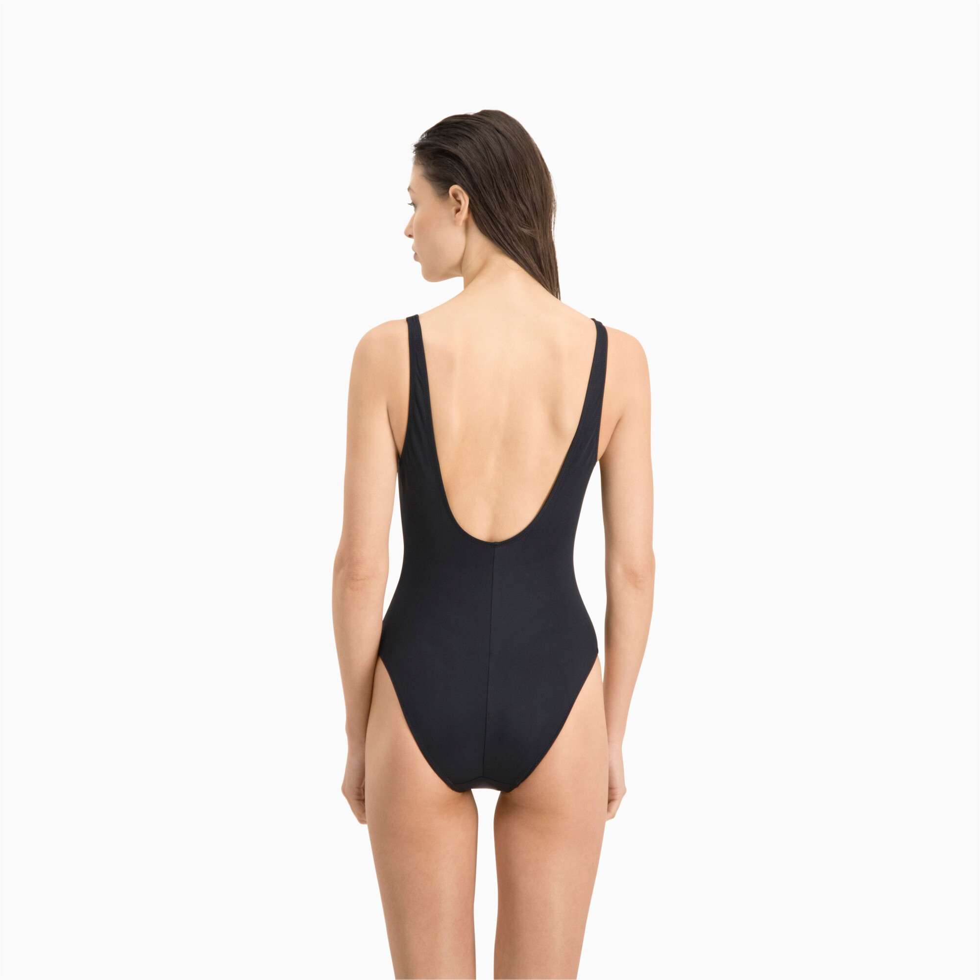 Women's PUMA Swim 1 Piece Swimsuit In Black, Size XL