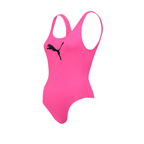 PUMA Swim Women's 1 Piece Swimsuit, glowing pink, large-ZAF