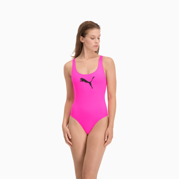 PUMA Swim Women's 1 Piece Swimsuit, glowing pink, large-ZAF