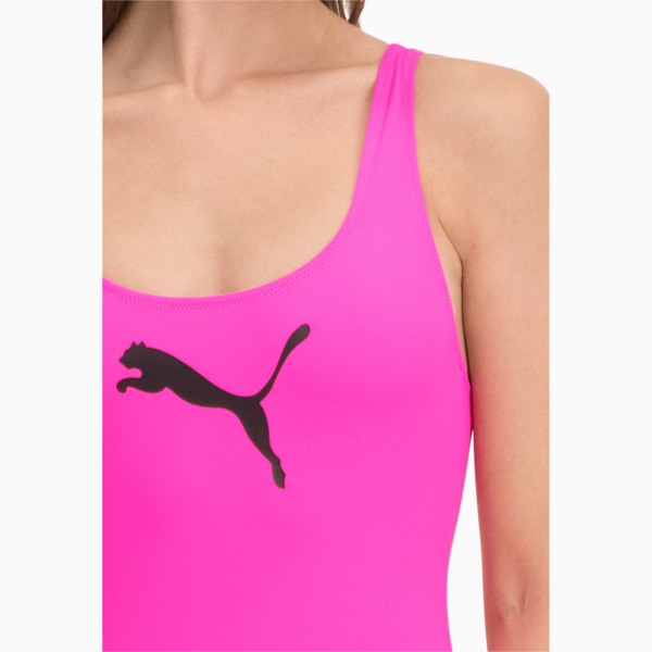 PUMA Swim Women's 1 Piece Swimsuit, glowing pink, large-ZAF