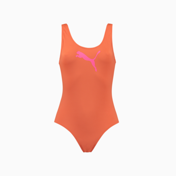PUMA Swim Women's 1 Piece Swimsuit, brown, large-MEX