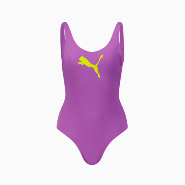 PUMA Swim Women's 1 Piece Swimsuit, purple, large-MEX