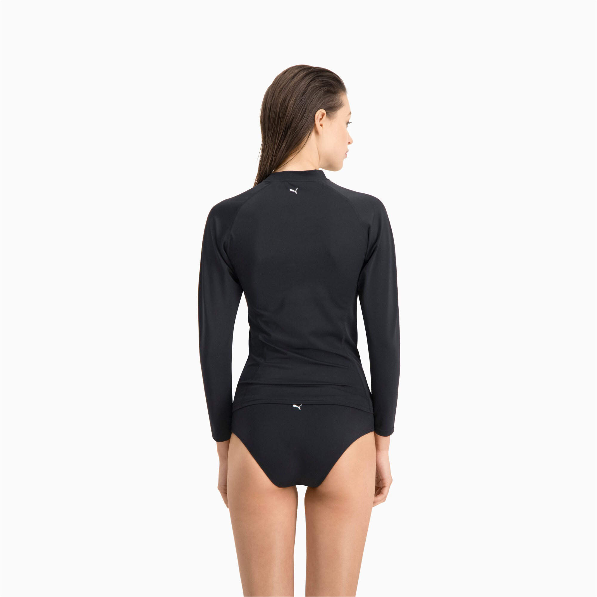 Women's PUMA Swim Long Sleeve Rash Guard In Black, Size Small