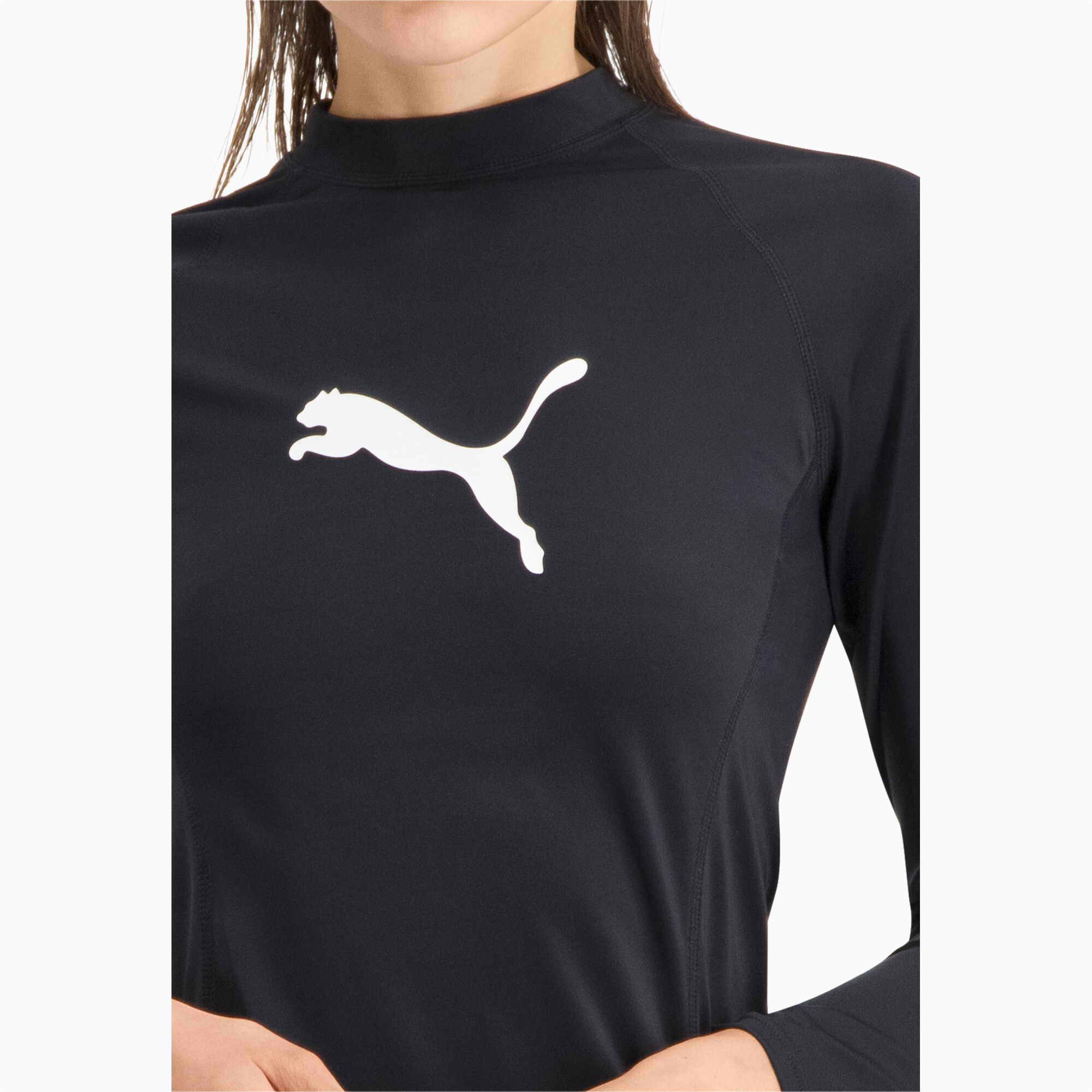 Women's PUMA Swim Long Sleeve Rash Guard In Black, Size XS