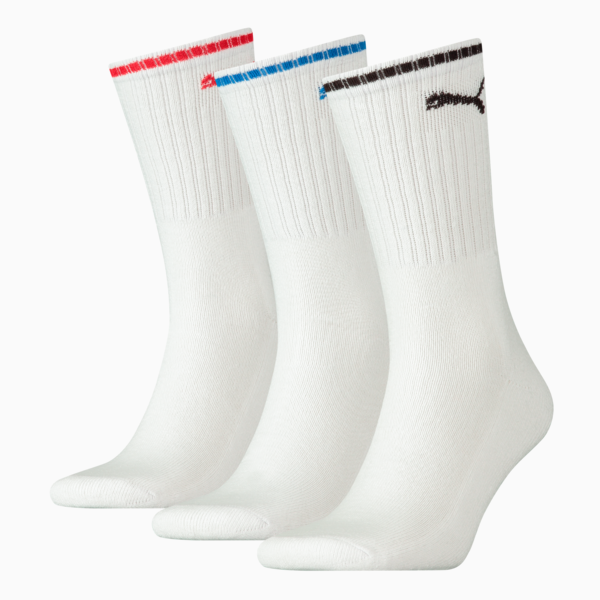 Medias unisex PUMA Sport Crew Stripe, pack de 3 pares, white, large-ARG