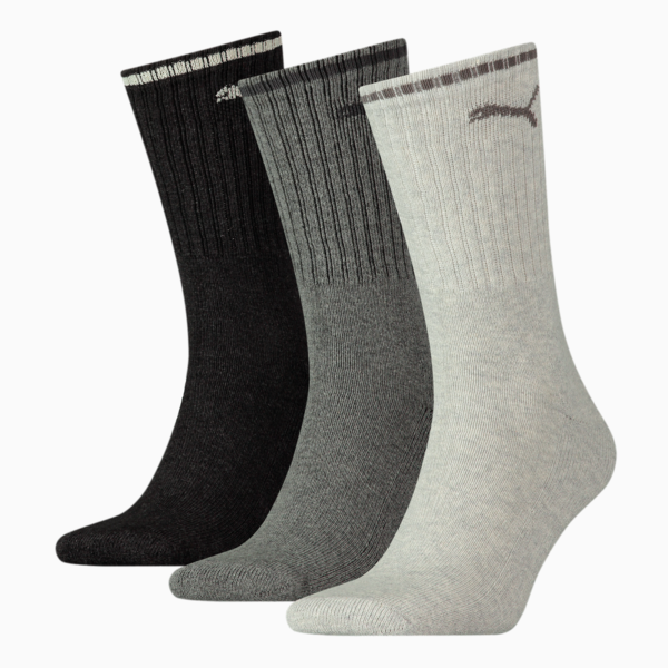 Medias unisex PUMA Sport Crew Stripe, pack de 3 pares, anthracite / grey, large-ARG