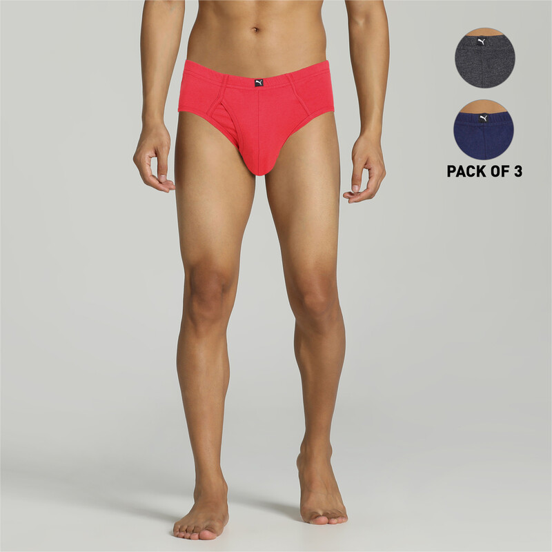 

Men's PUMA Basic Plain Brief Pack Of 3, Red/gray/purple