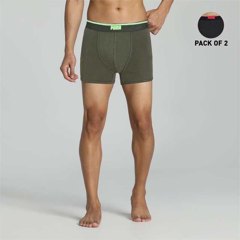 

Men's PUMA Stretch Elastic Waitsband Trunk Pack Of 2, Black/green