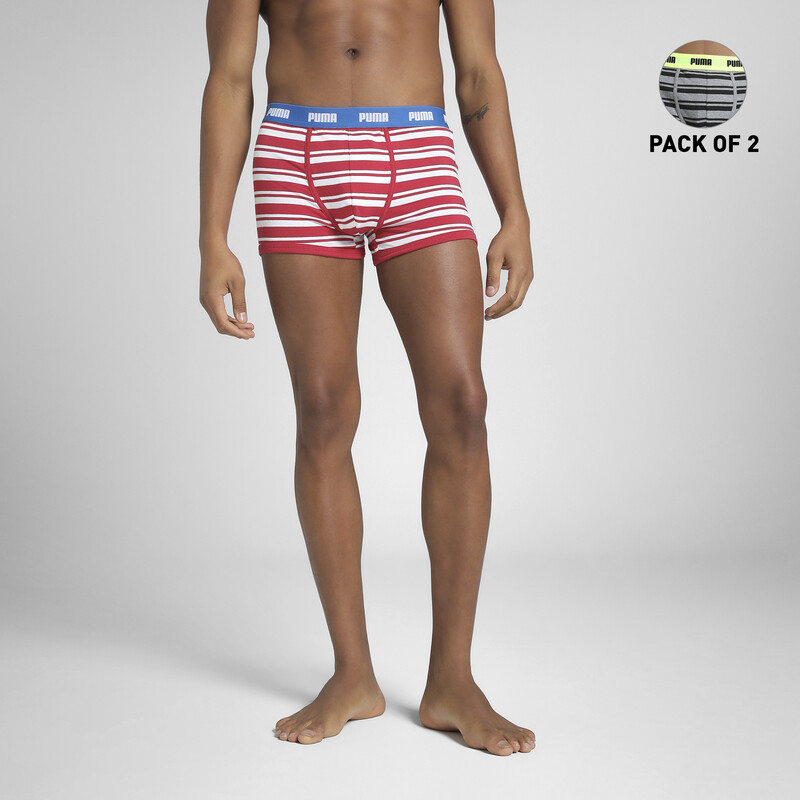 Men's PUMA Stretch Waistband Trunks Pack Of 2 With EVERFRESH Technology in Red/Gray size L