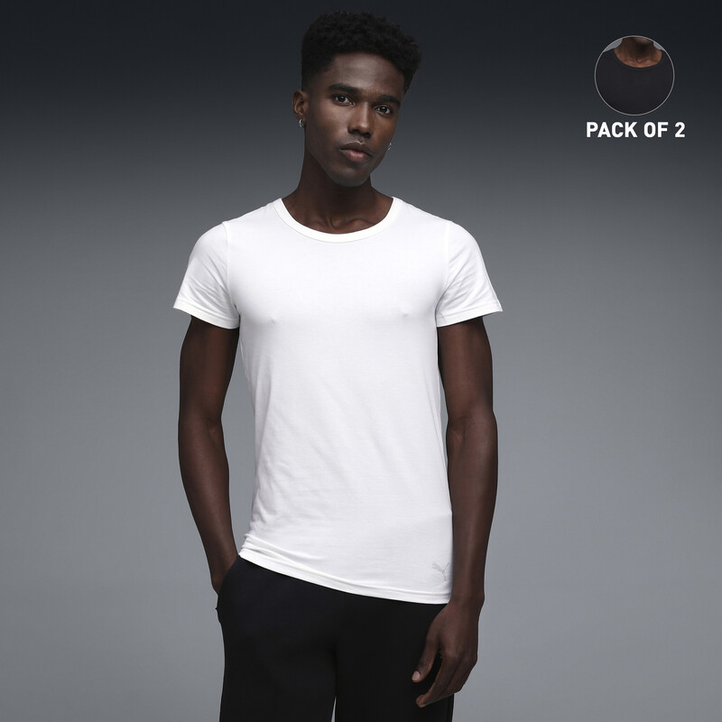 

Men's PUMA Stretch Crew-Neck Vests Pack Of 2 With EVERFRESH Technology, White/black
