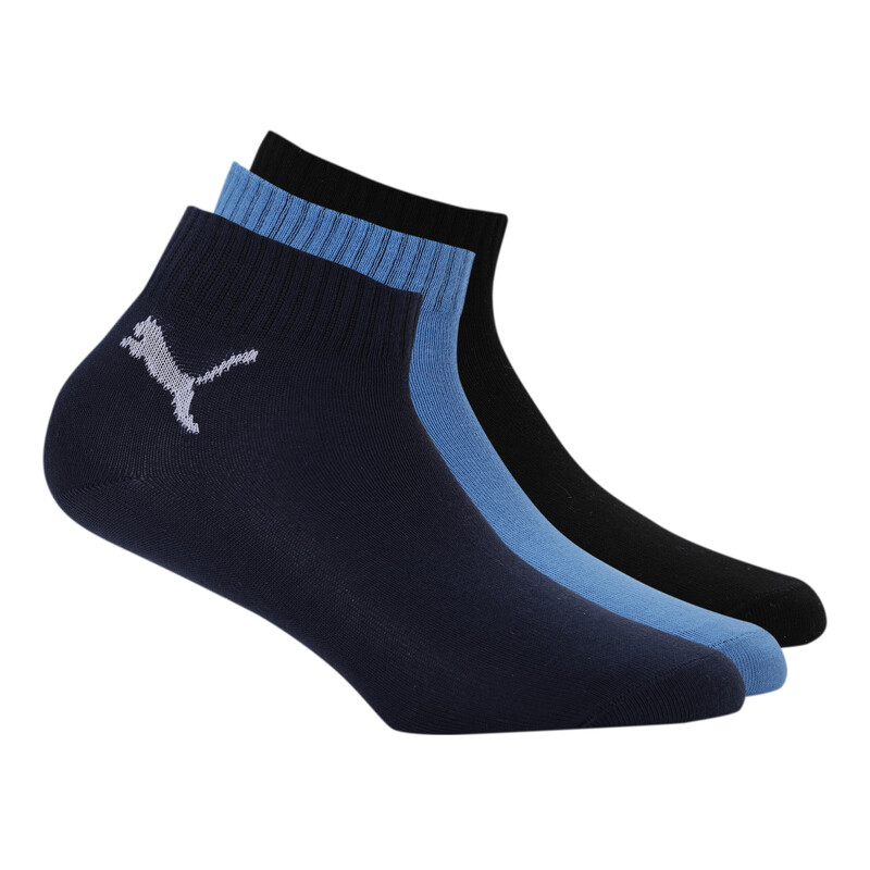 

PUMA Unisex Quarter Socks Pack Of 3, Black/blue
