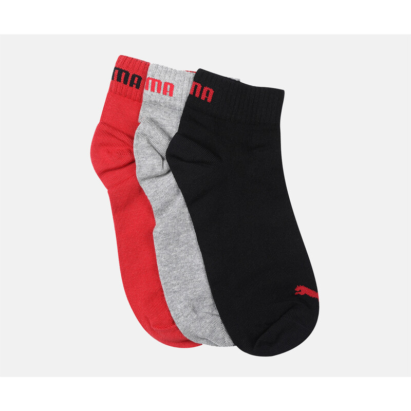 

PUMA Unisex Plain Quarter Socks Pack Of 3, Black/red