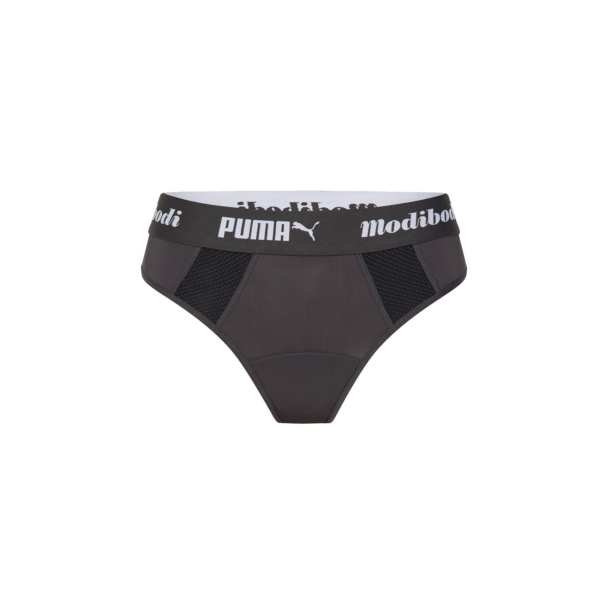 Women's PUMA X Modibodi Active Thong (Super-Light) In Black, Size Small