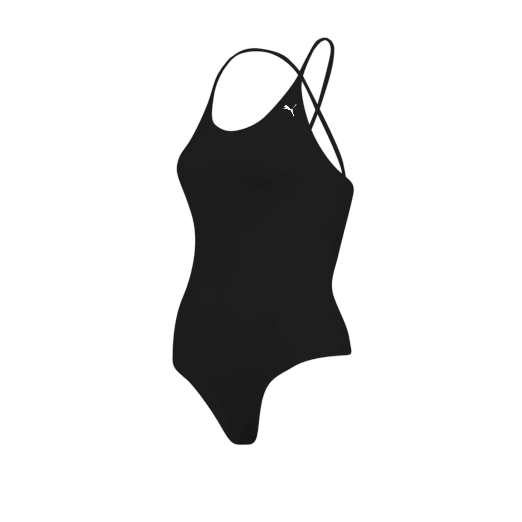 Women's Puma Swim's V-Neck Cross Back Swimsuit, Black, Size M, Sport