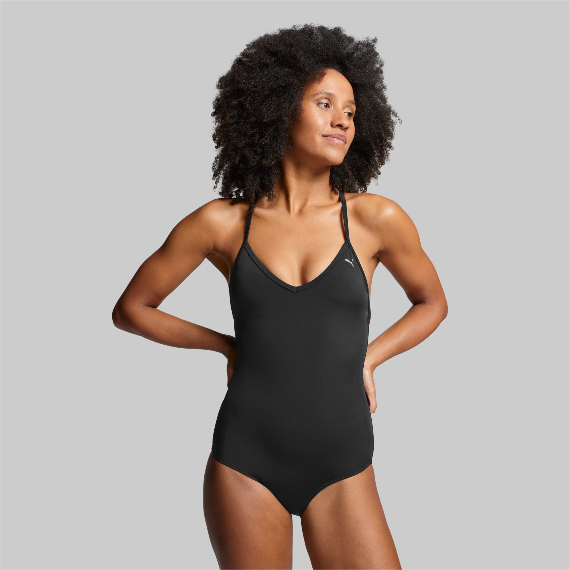 PUMA Swim Badpak met V-hals en Gekruiste Bandjes voor Dames, Zwart, Maat M thumbnail 3