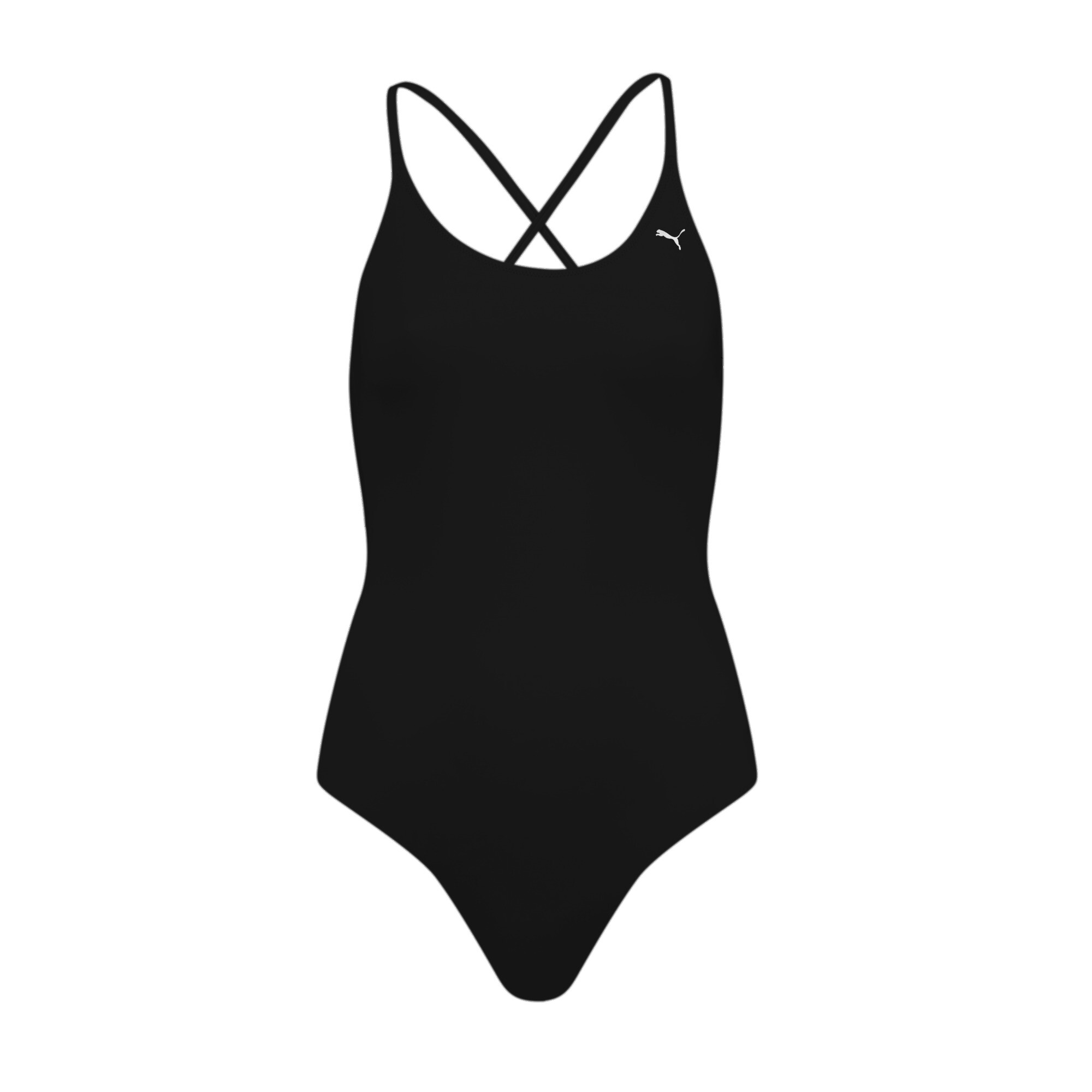 Women's Puma Swim's V-Neck Cross Back Swimsuit, Black, Size M, Sport