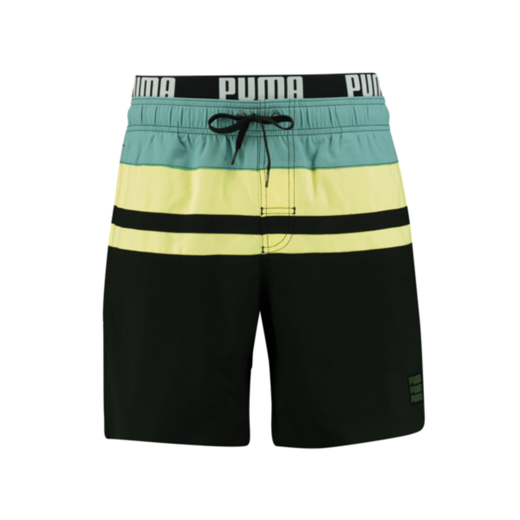 Men's PUMA Swim Heritage Stripe Mid-Length Shorts In Sea Green, Size XS