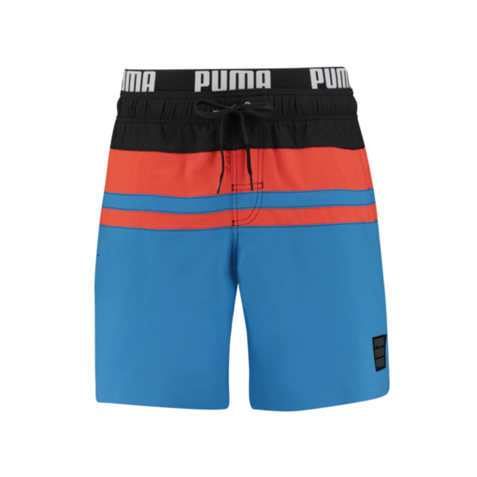 Men's PUMA Swim Heritage Stripe Mid-Length Shorts In Blue Combo, Size Small