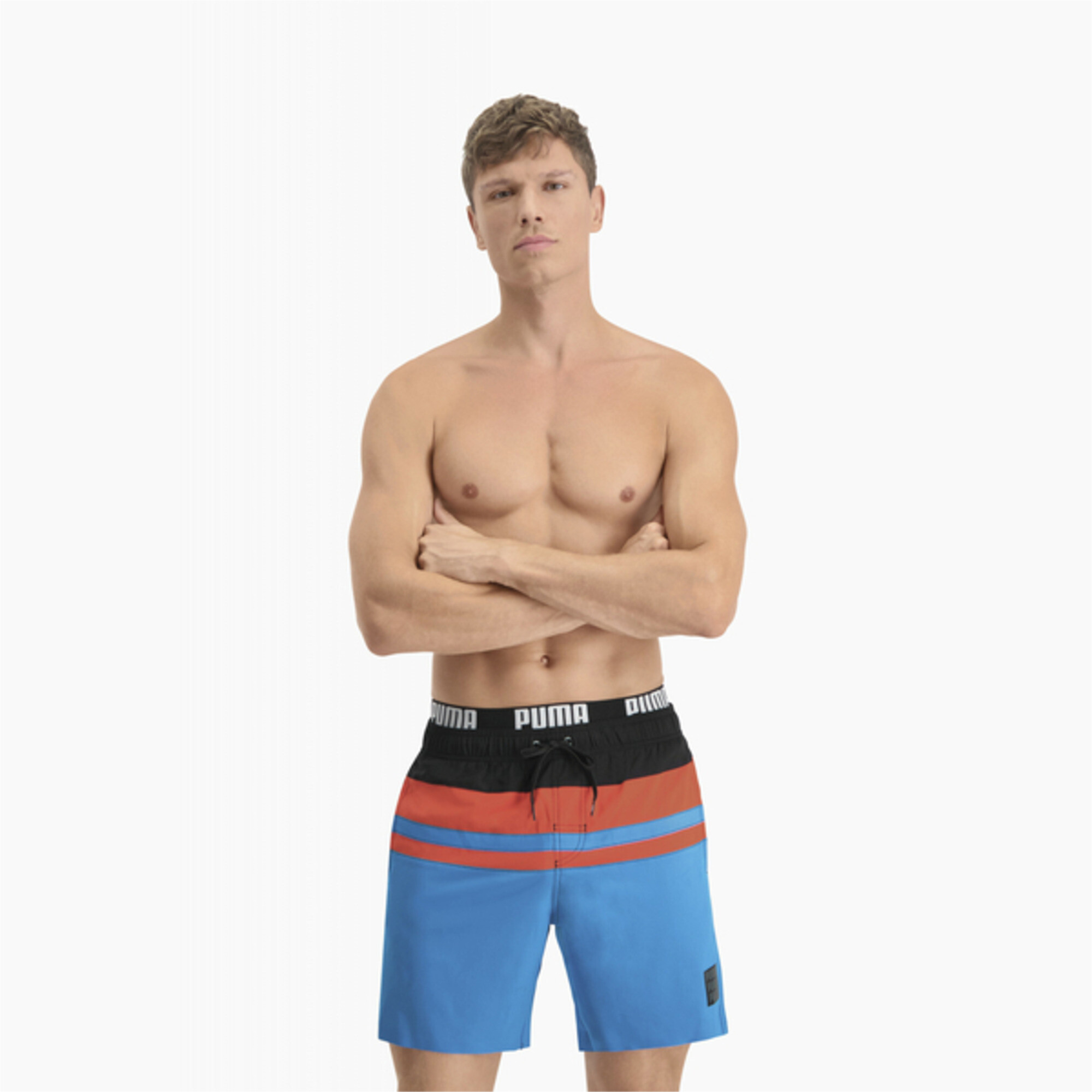 شورت PUMA Swim Heritage Stripe Mid-Length للرجال