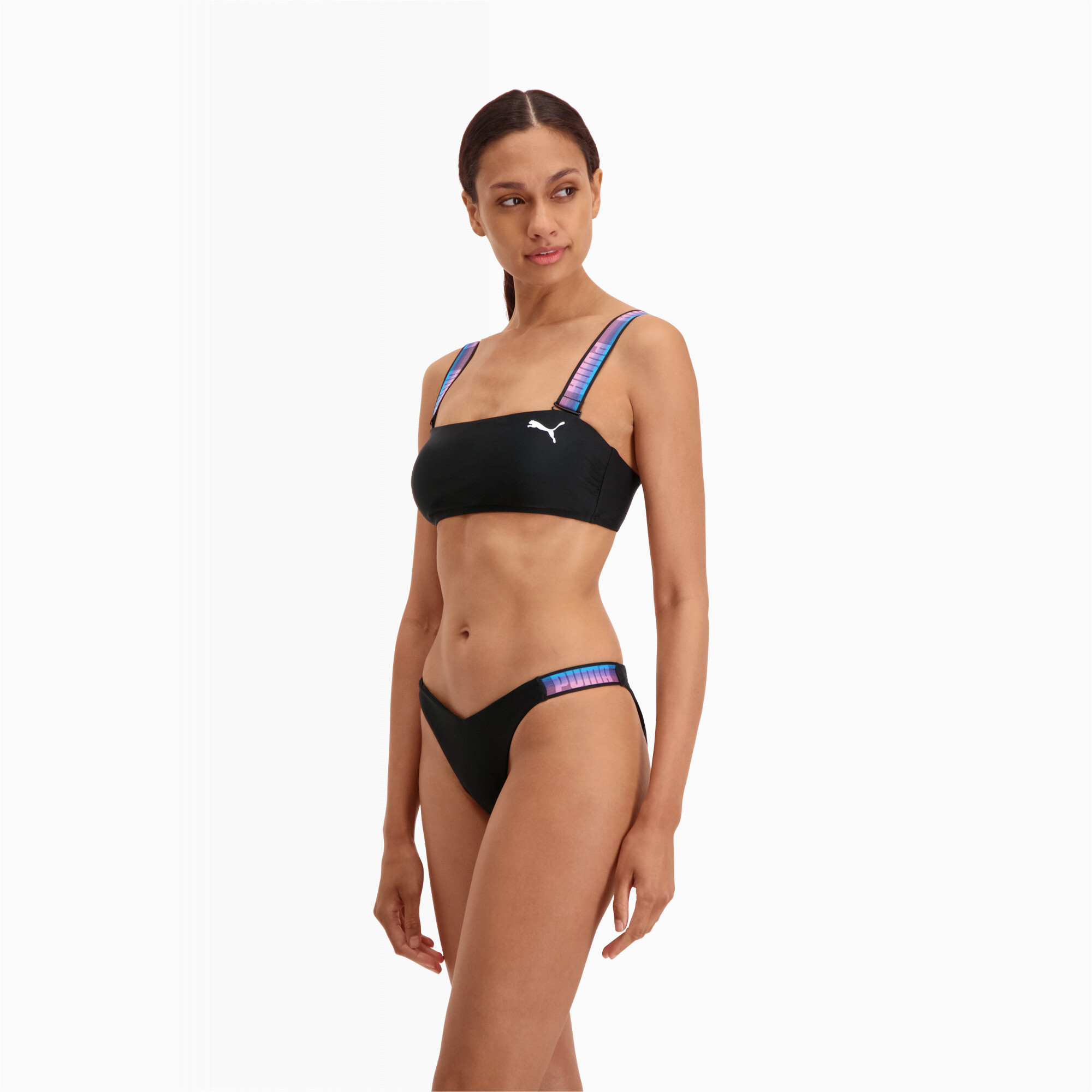 Women's PUMA Swim Bandeau Top In Black Combo, Size Small, Nylon