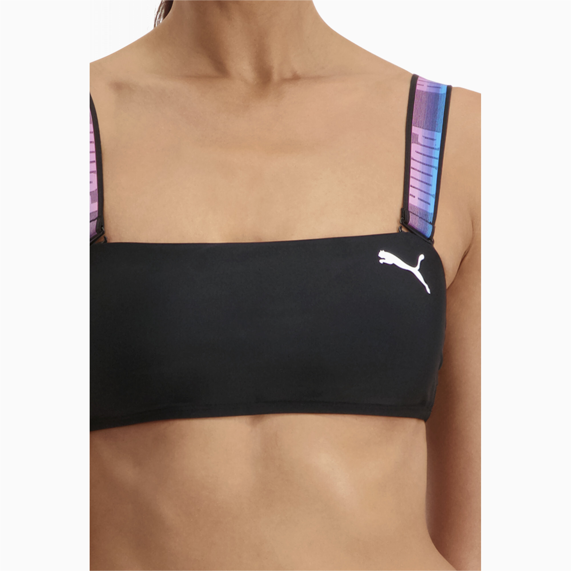 Women's PUMA Swim Bandeau Top In Black Combo, Size Small, Nylon