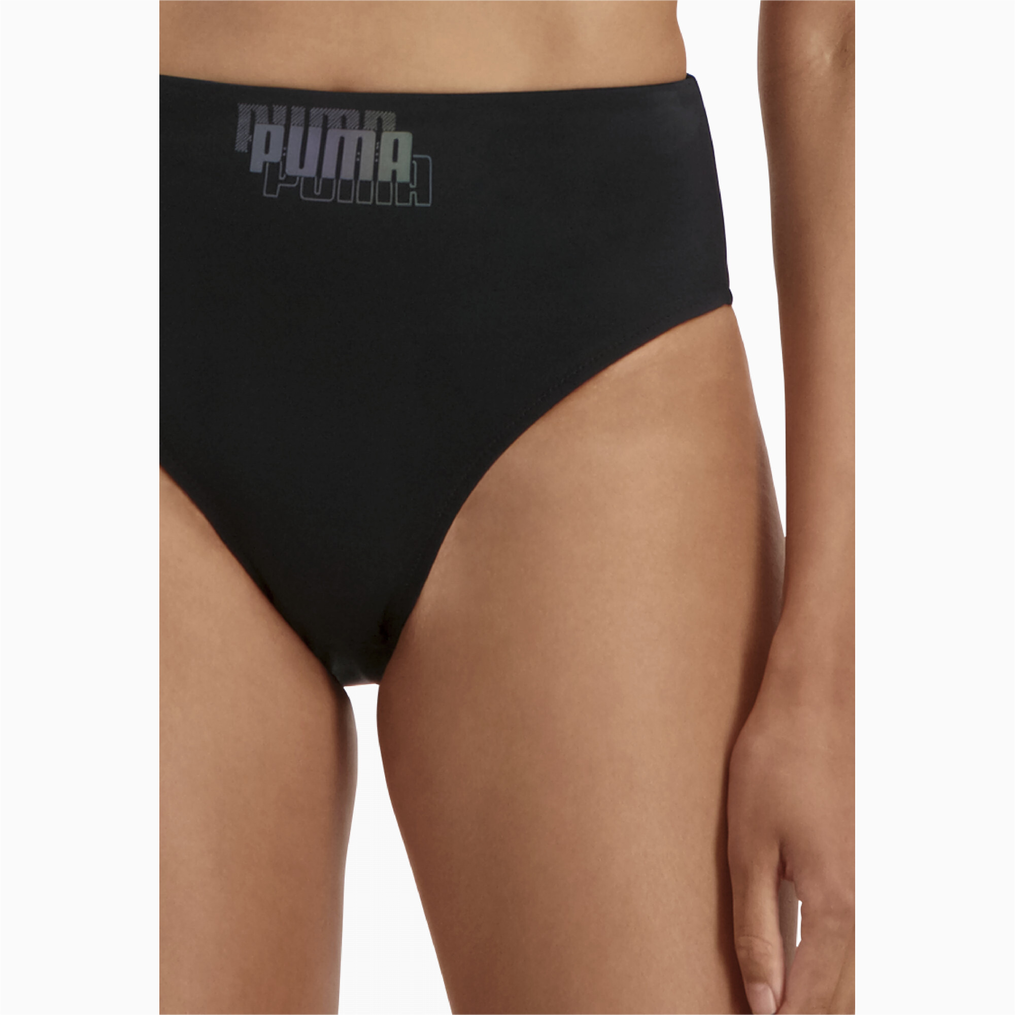 Women's PUMA Swim High Waist Bikini Bottom In Black Combo, Size Small