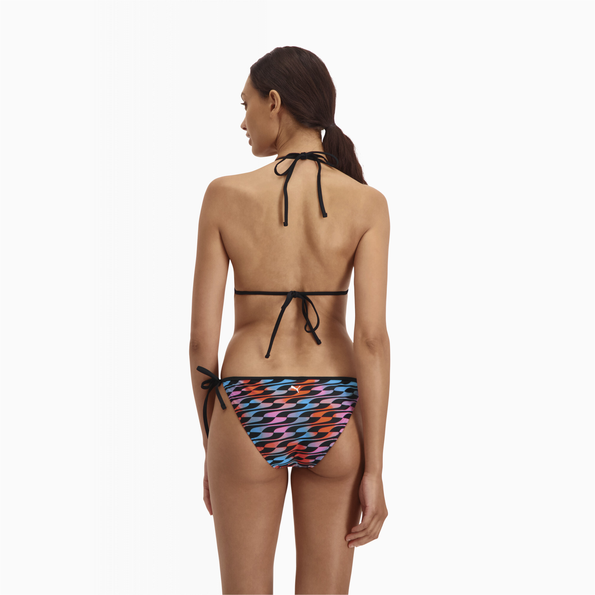 Women's PUMA Swim Formstrip Side Tie Bikini Brief In Black Combo, Size Large