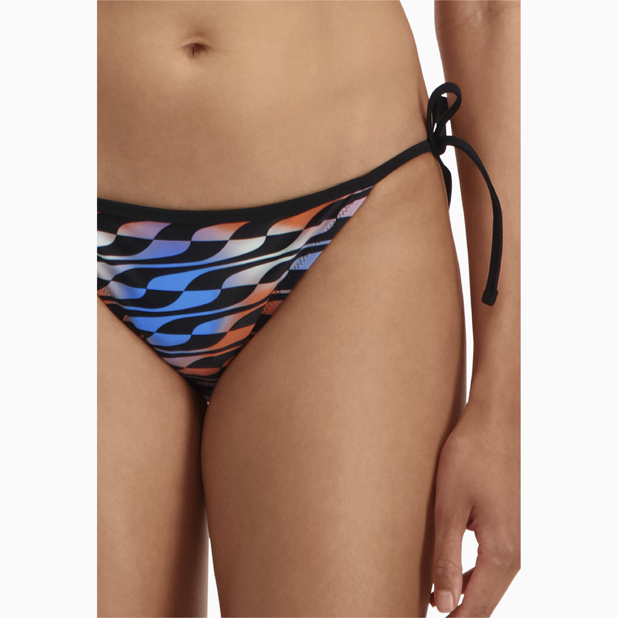 Women's PUMA Swim Formstrip Side Tie Bikini Brief In Black Combo, Size Large