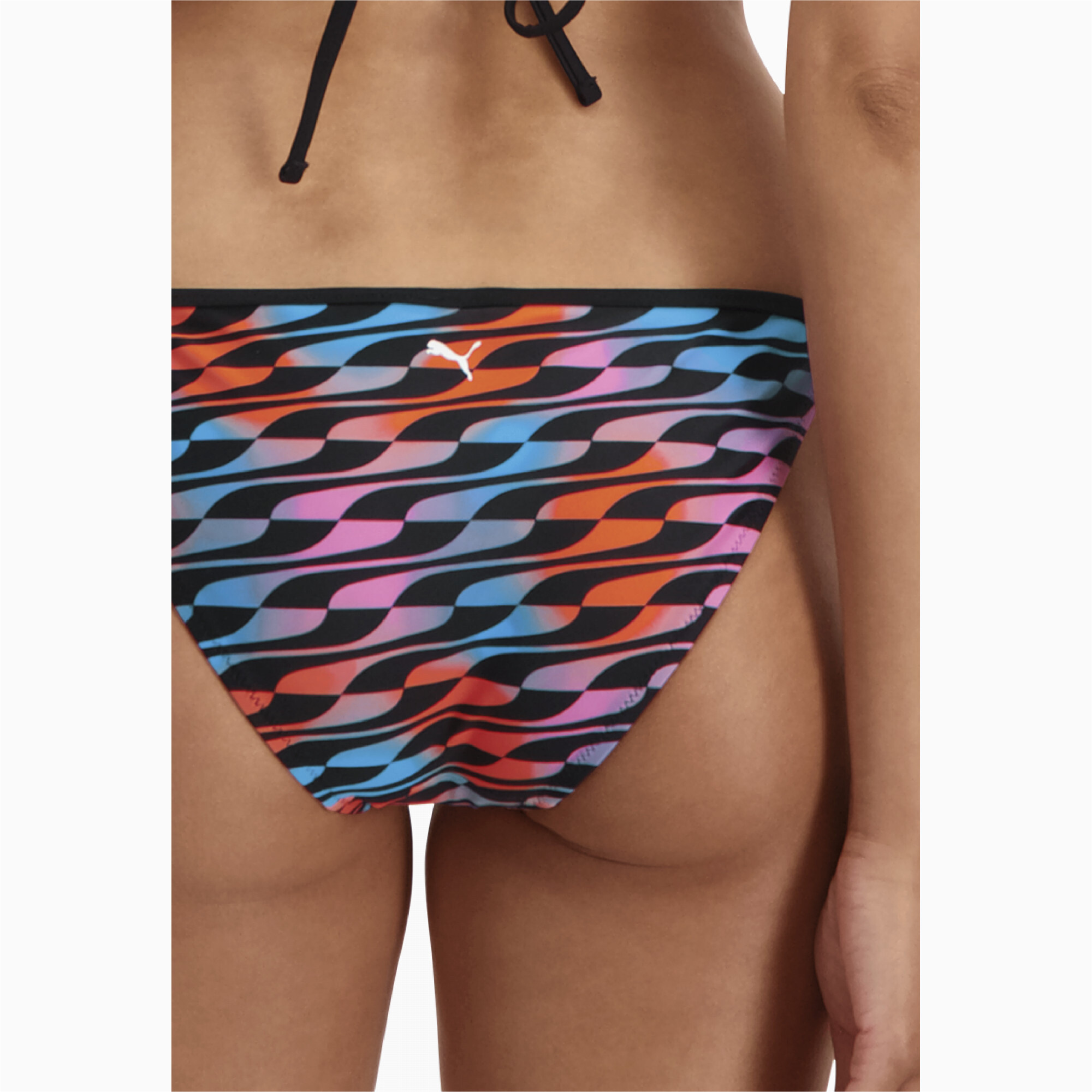 Women's PUMA Swim Formstrip Side Tie Bikini Brief In Black Combo, Size Medium