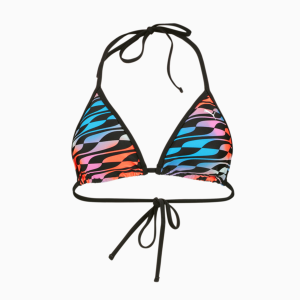 PUMA Swim Formstrip Women's Triangle Bikini Top, black combo, large-MEX