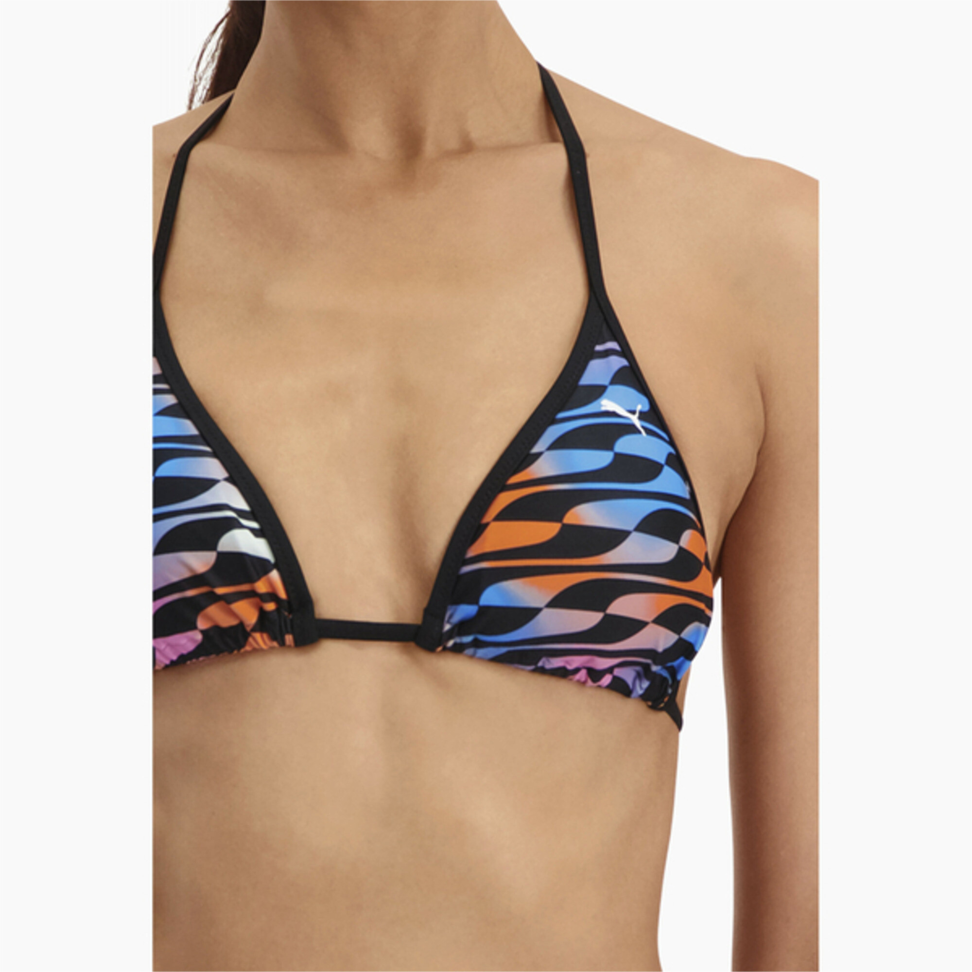 Women's PUMA Swim Formstrip Triangle Bikini Top In Black Combo, Size Large