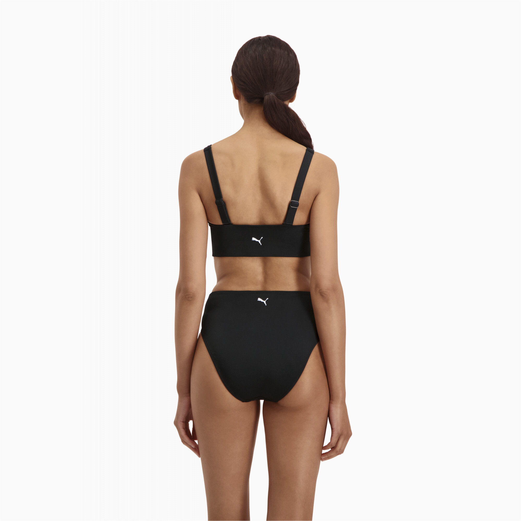 Women's PUMA Swim Scoop Neck Bikini Top In Black Combo, Size Medium