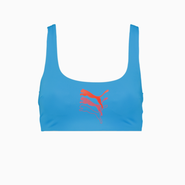 PUMA Swim Scoop Neck Women's Bikini Top, bright blue, large-MEX