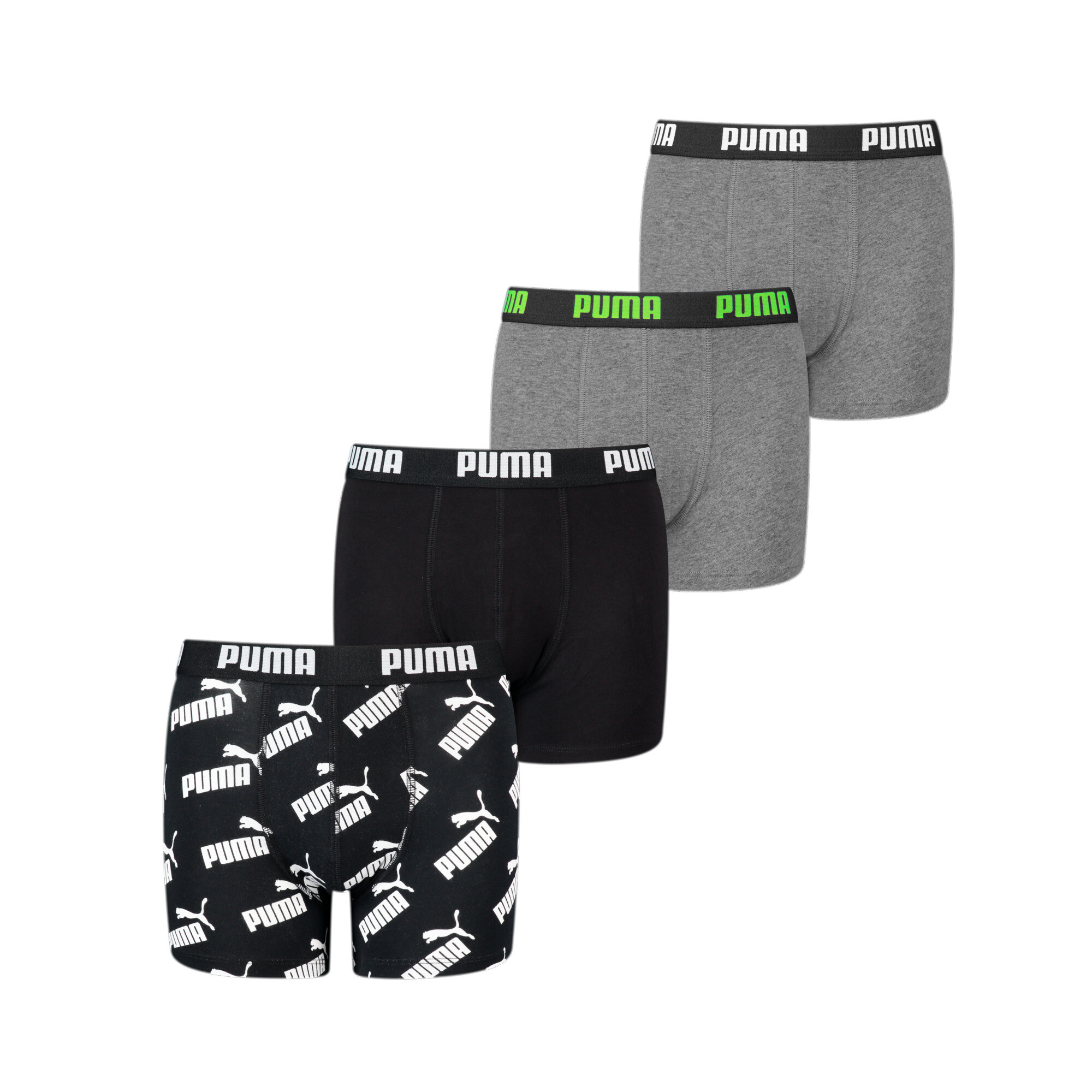 Licence Puma 4er-Pack AOP Boxershorts Jungen Für Herren Für Damen Für Kinder | Black/Grey Melange | Größe: 14