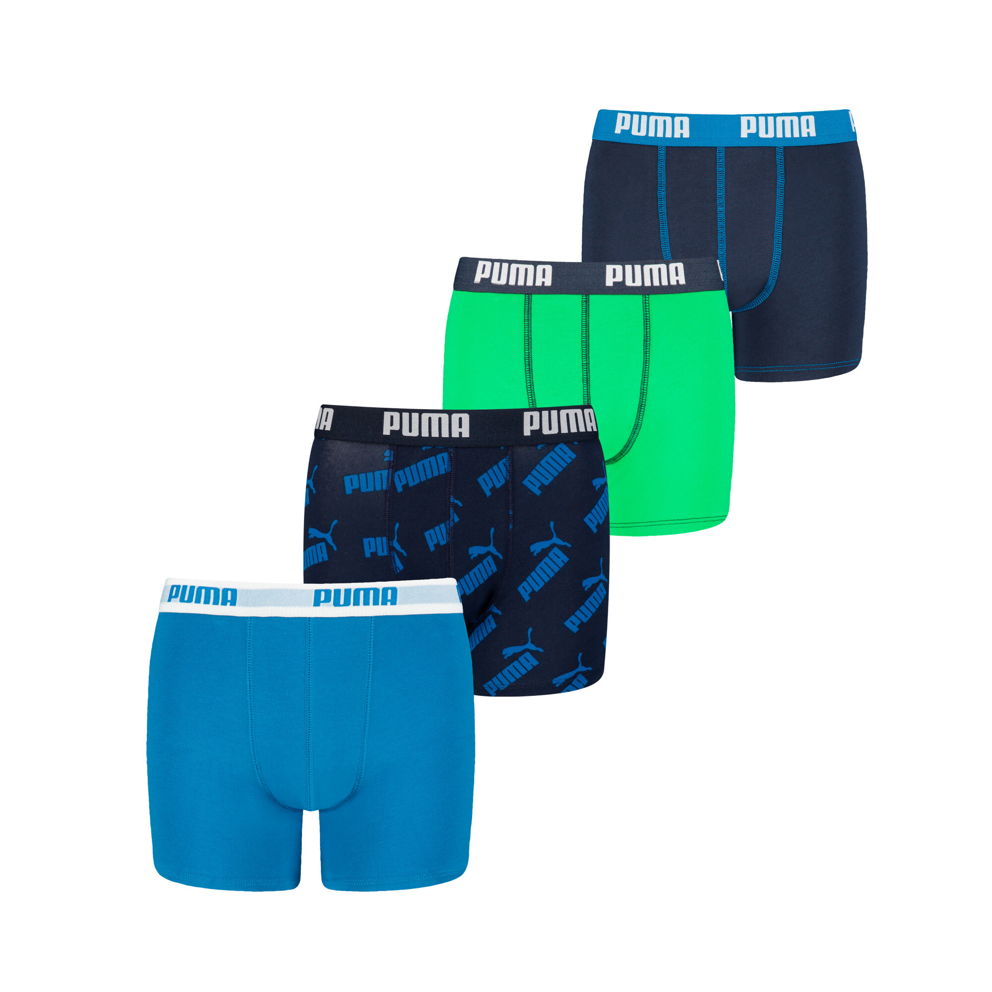 Licence Puma 4er-Pack AOP Boxershorts Jungen Für Herren Für Damen Für Kinder | Blue/Green | Größe: 12